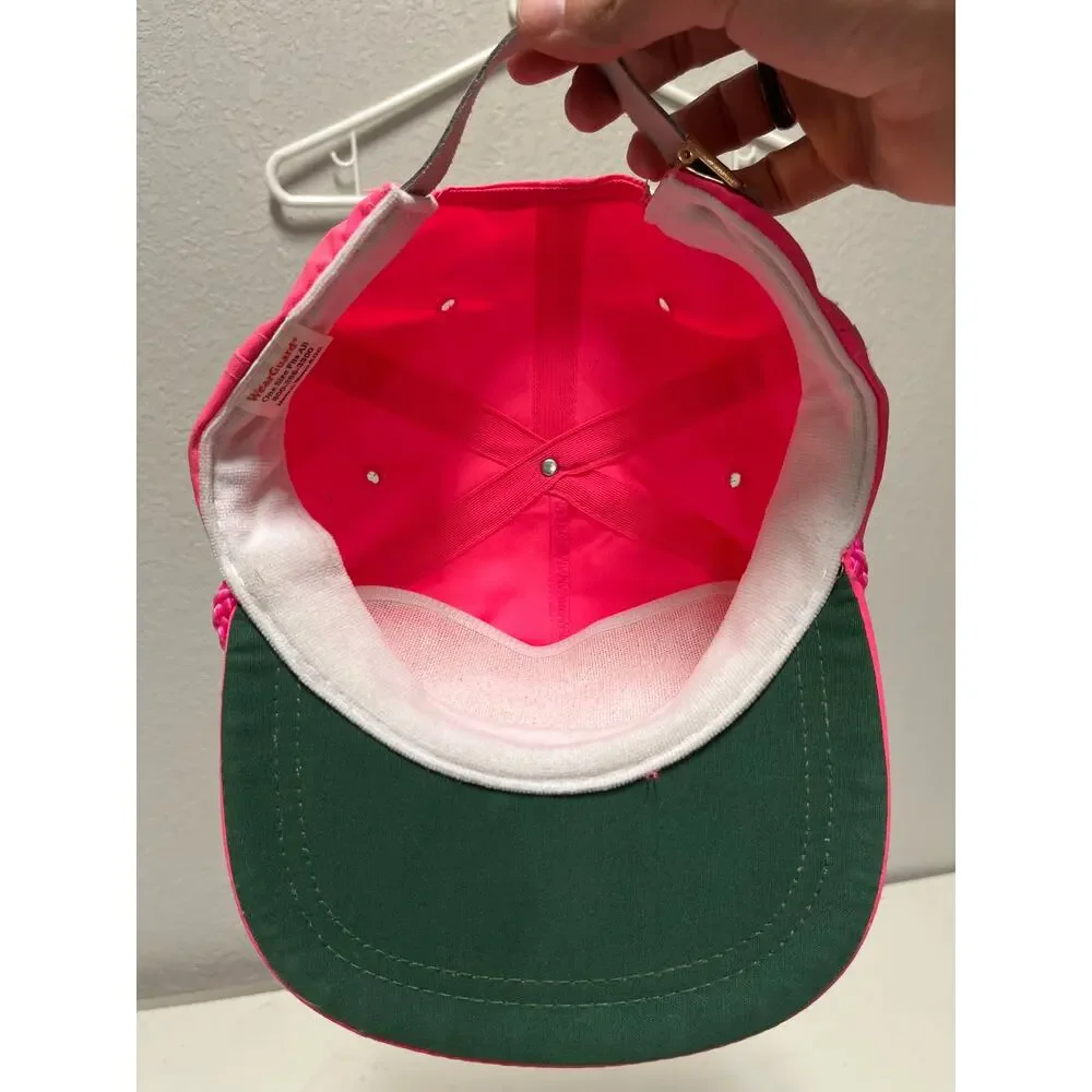 VTG 80s “169 Auto Parts & Salvage” Nylon Cap Neon Pink Hat Adjustable Strap back